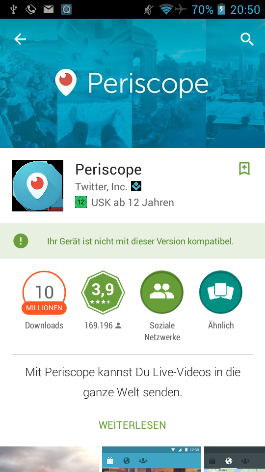 Pferdefuß Fairphone: Periscope is nich.